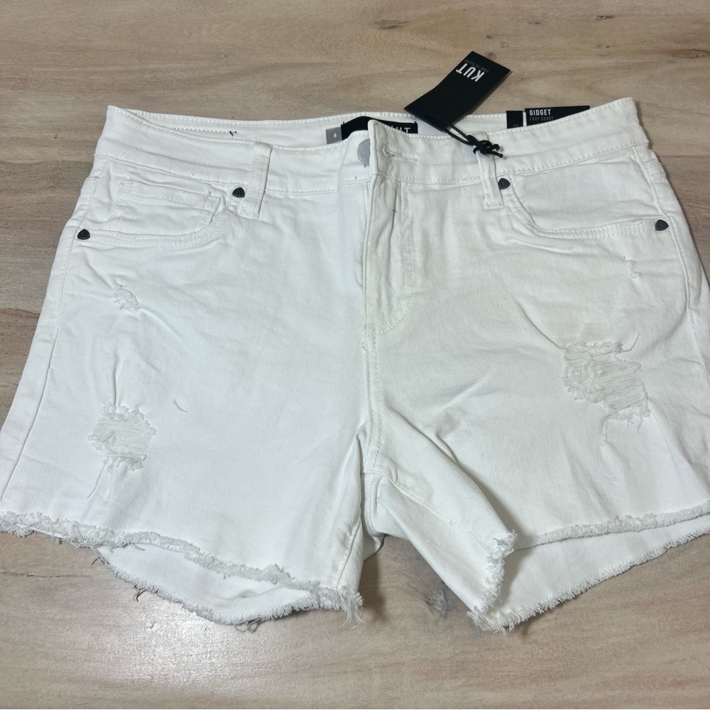 KUT From The Kloth Andrea Raw Hem Denim Shorts Women’s 8 White Fray-Cuff Summer